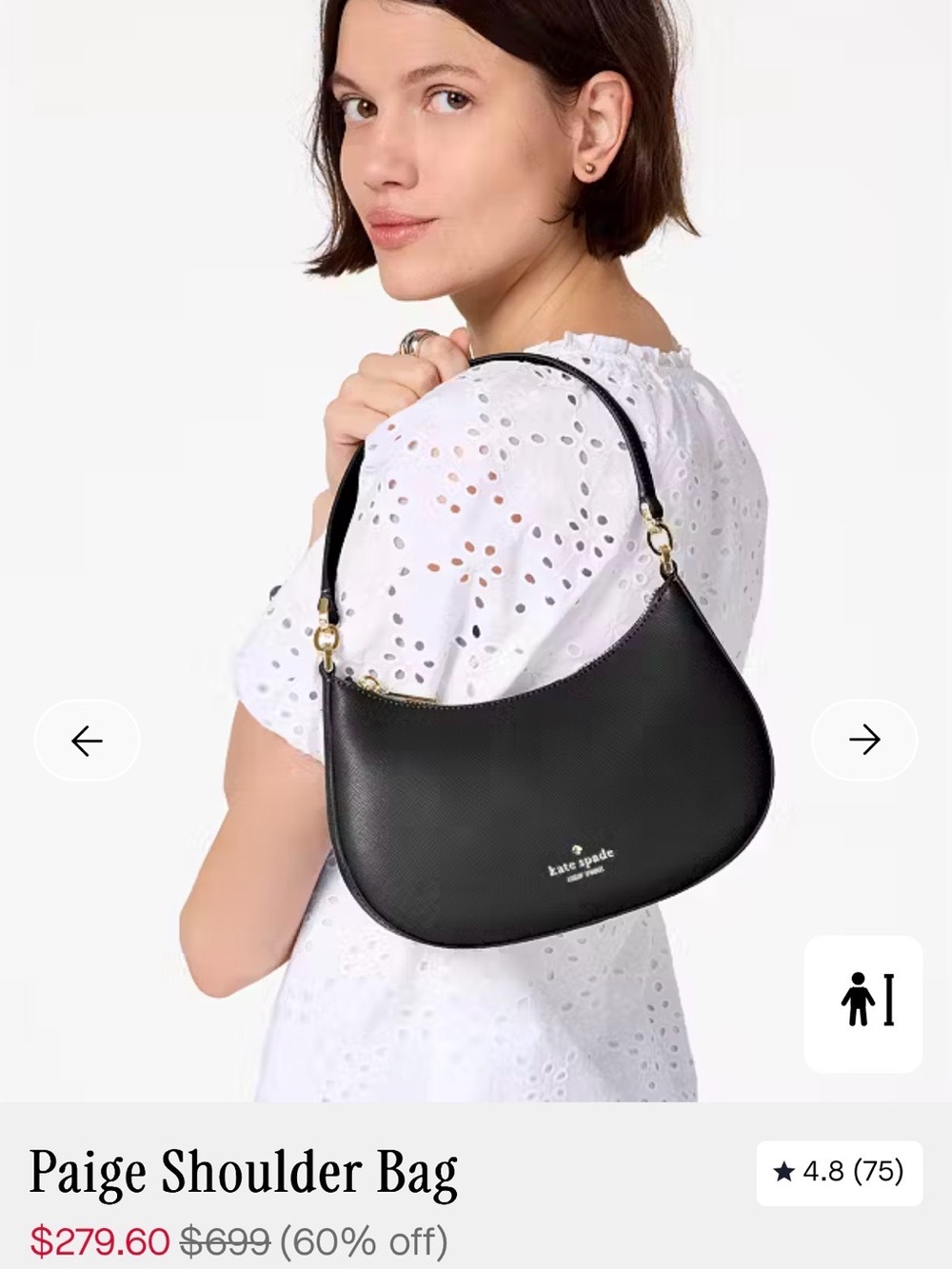 Kate Spade Black Paige Shoulder Bag with Gold Hardware